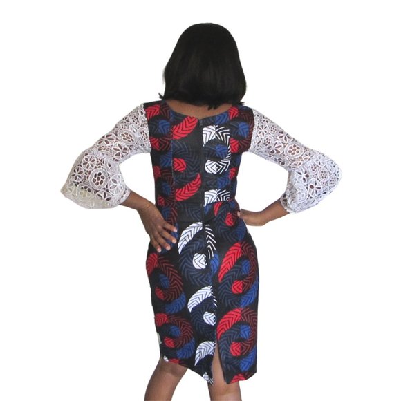 Multicolored pencil dress with lace overlay - Picture 4 of 4